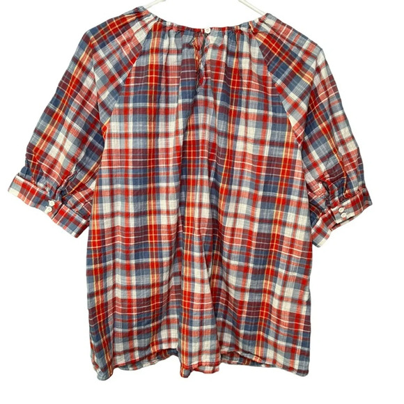 🔹5/$25🔹 Terra & Sky Red Blue Plaid Ruffle Woven Short Sleeve Top 0X (14W) - Picture 8 of 13